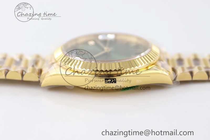Breathable Day Date 40mm YG 904L Steel TWF 1:1 Best Edition Green Roman Dial on YG Bracelet A 2346