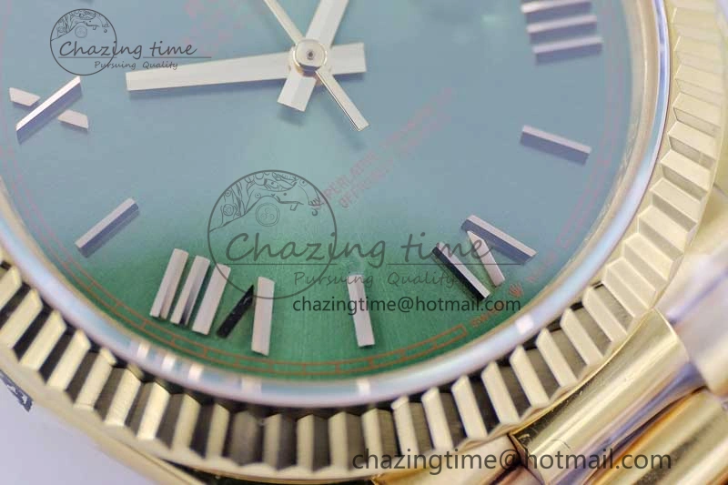 Breathable Day Date 40mm YG 904L Steel TWF 1:1 Best Edition Green Roman Dial on YG Bracelet A 2346