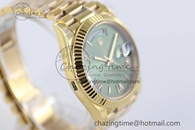 Breathable Day Date 40mm YG 904L Steel TWF 1:1 Best Edition Green Roman Dial on YG Bracelet A 2346