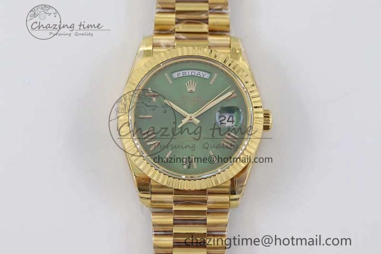 Breathable Day Date 40mm YG 904L Steel TWF 1:1 Best Edition Green Roman Dial on YG Bracelet A 2346