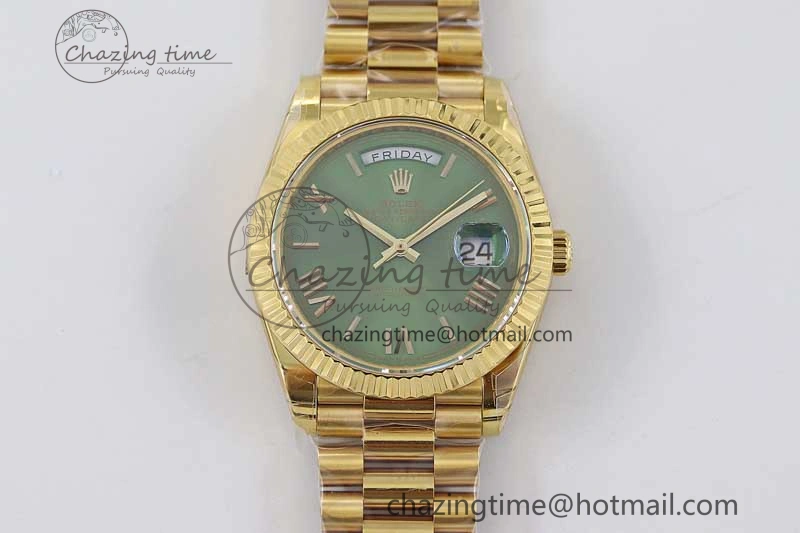 Breathable Day Date 40mm YG 904L Steel TWF 1:1 Best Edition Green Roman Dial on YG Bracelet A 2346