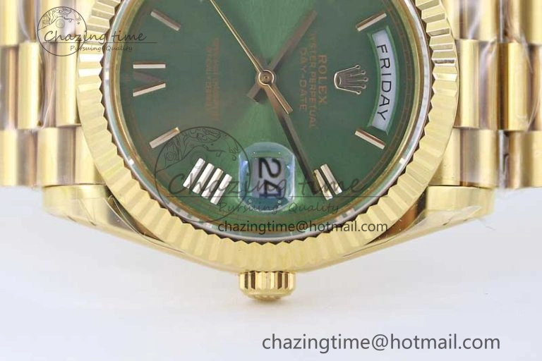 Breathable Day Date 40mm YG 904L Steel TWF 1:1 Best Edition Green Roman Dial on YG Bracelet A 2346