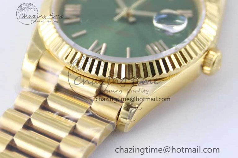 Breathable Day Date 40mm YG 904L Steel TWF 1:1 Best Edition Green Roman Dial on YG Bracelet A 2346