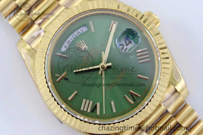 Breathable Day Date 40mm YG 904L Steel TWF 1:1 Best Edition Green Roman Dial on YG Bracelet A 2346