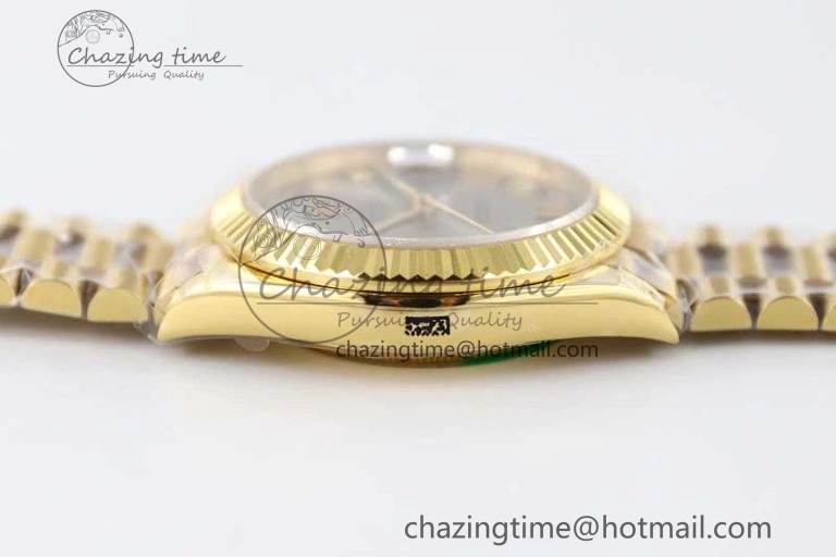Practical Day Date 40mm YG 904L Steel TWF 1:1 Best Edition Silver Roman Dial on YG Bracelet A 2369