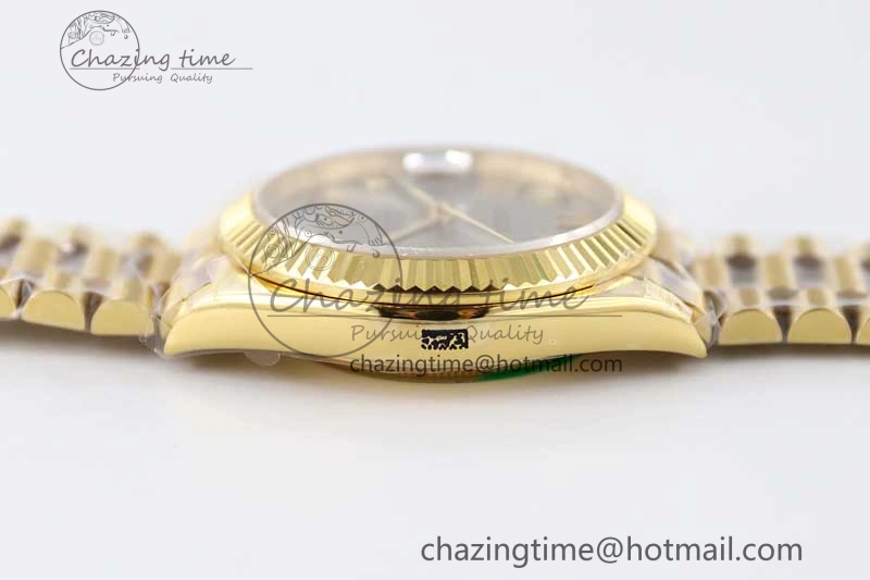 Practical Day Date 40mm YG 904L Steel TWF 1:1 Best Edition Silver Roman Dial on YG Bracelet A 2369