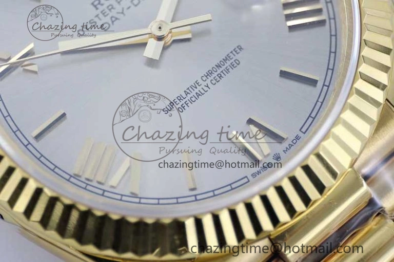 Practical Day Date 40mm YG 904L Steel TWF 1:1 Best Edition Silver Roman Dial on YG Bracelet A 2369