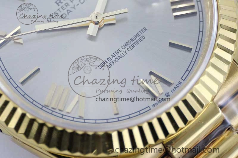 Practical Day Date 40mm YG 904L Steel TWF 1:1 Best Edition Silver Roman Dial on YG Bracelet A 2369