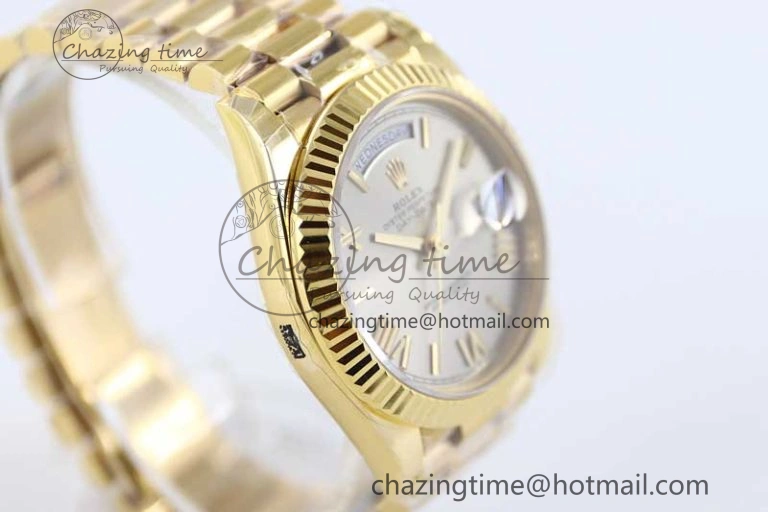 Practical Day Date 40mm YG 904L Steel TWF 1:1 Best Edition Silver Roman Dial on YG Bracelet A 2369
