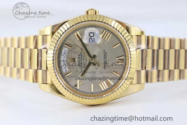 Practical Day Date 40mm YG 904L Steel TWF 1:1 Best Edition Silver Roman Dial on YG Bracelet A 2369