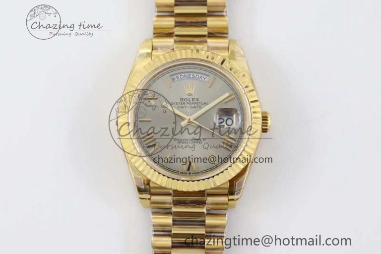 Practical Day Date 40mm YG 904L Steel TWF 1:1 Best Edition Silver Roman Dial on YG Bracelet A 2369