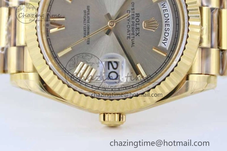 Practical Day Date 40mm YG 904L Steel TWF 1:1 Best Edition Silver Roman Dial on YG Bracelet A 2369