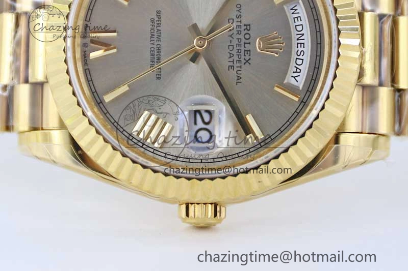 Practical Day Date 40mm YG 904L Steel TWF 1:1 Best Edition Silver Roman Dial on YG Bracelet A 2369