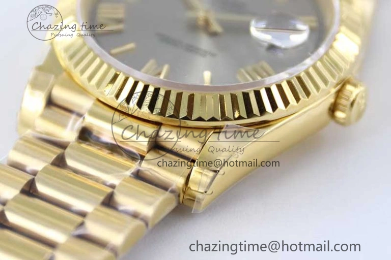 Practical Day Date 40mm YG 904L Steel TWF 1:1 Best Edition Silver Roman Dial on YG Bracelet A 2369
