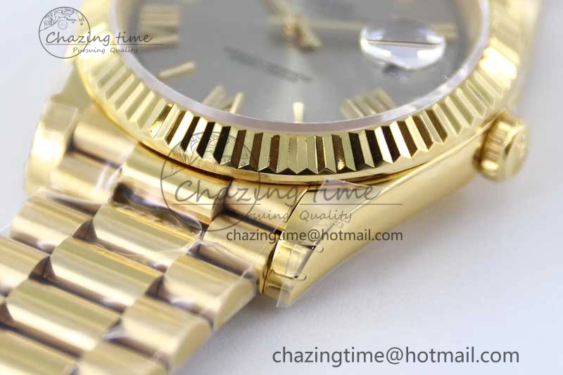 Practical Day Date 40mm YG 904L Steel TWF 1:1 Best Edition Silver Roman Dial on YG Bracelet A 2369