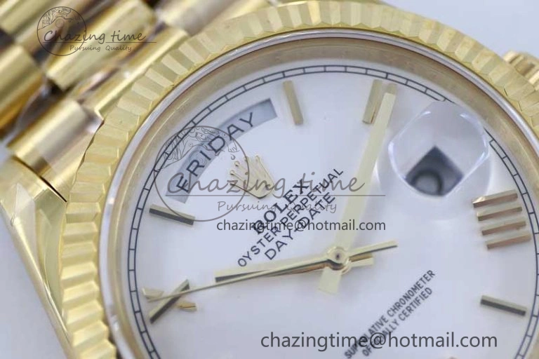 Day Date 40mm YG 904L Steel TWF 1:1 Best Edition White Roman Dial on YG Bracelet A Classic 2370
