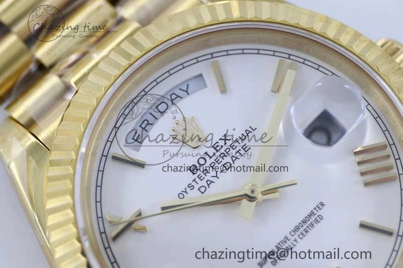 Day Date 40mm YG 904L Steel TWF 1:1 Best Edition White Roman Dial on YG Bracelet A Classic 2370