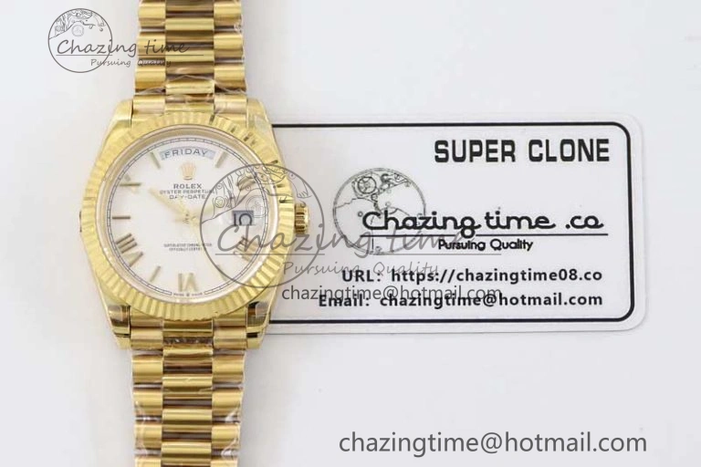 Day Date 40mm YG 904L Steel TWF 1:1 Best Edition White Roman Dial on YG Bracelet A Classic 2370