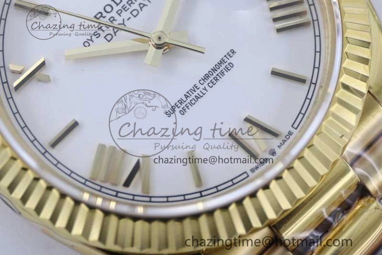 Day Date 40mm YG 904L Steel TWF 1:1 Best Edition White Roman Dial on YG Bracelet A Classic 2370
