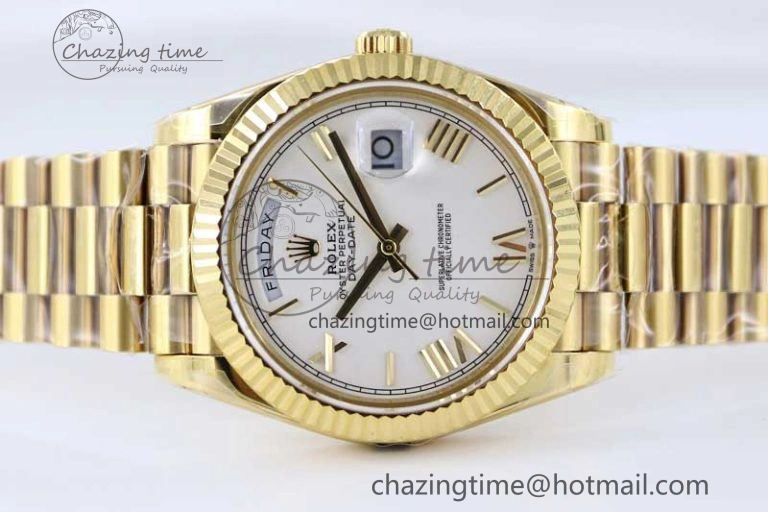 Day Date 40mm YG 904L Steel TWF 1:1 Best Edition White Roman Dial on YG Bracelet A Classic 2370