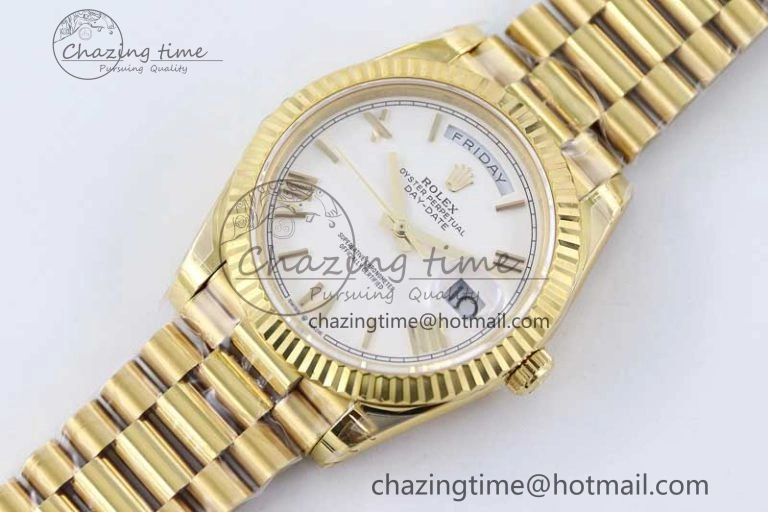 Day Date 40mm YG 904L Steel TWF 1:1 Best Edition White Roman Dial on YG Bracelet A Classic 2370