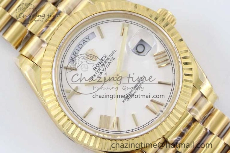 Day Date 40mm YG 904L Steel TWF 1:1 Best Edition White Roman Dial on YG Bracelet A Classic 2370