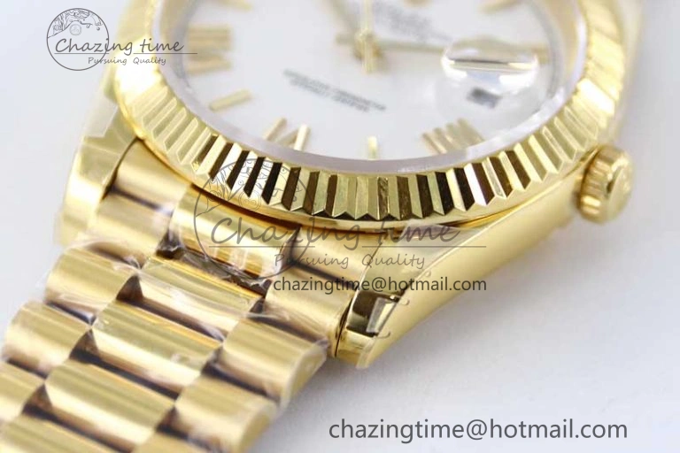 Day Date 40mm YG 904L Steel TWF 1:1 Best Edition White Roman Dial on YG Bracelet A Classic 2370