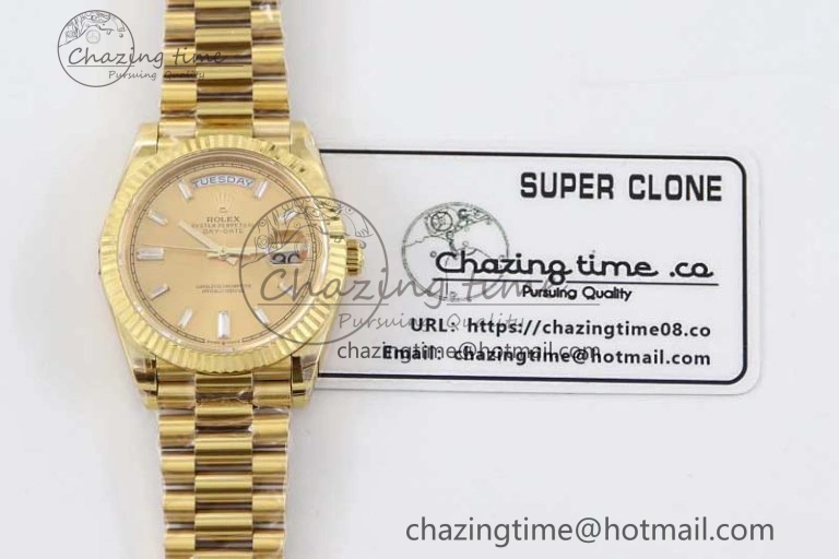 FashionForward Day Date 40mm YG 904L Steel TWF 1:1 Best Edition YG Crystal Dial on YG Bracelet A 2366