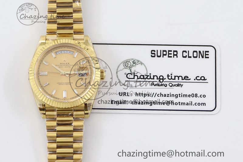 FashionForward Day Date 40mm YG 904L Steel TWF 1:1 Best Edition YG Crystal Dial on YG Bracelet A 2366