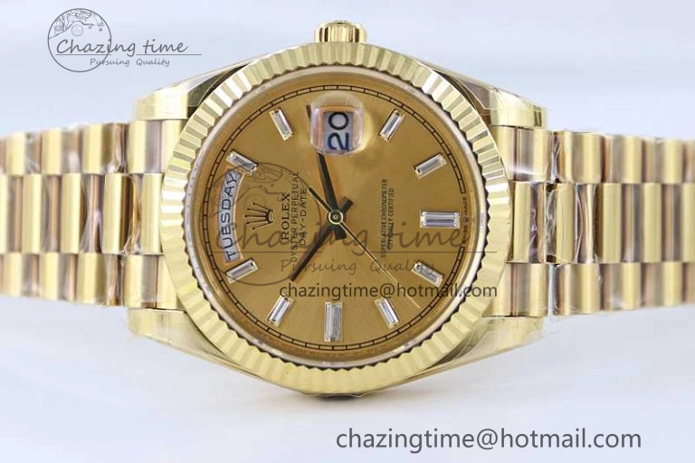FashionForward Day Date 40mm YG 904L Steel TWF 1:1 Best Edition YG Crystal Dial on YG Bracelet A 2366