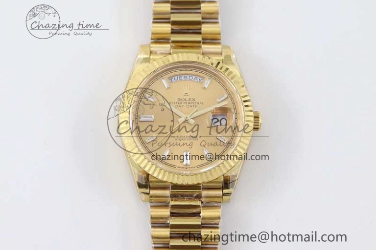 FashionForward Day Date 40mm YG 904L Steel TWF 1:1 Best Edition YG Crystal Dial on YG Bracelet A 2366
