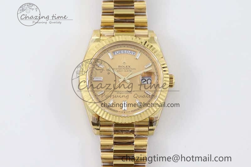 FashionForward Day Date 40mm YG 904L Steel TWF 1:1 Best Edition YG Crystal Dial on YG Bracelet A 2366