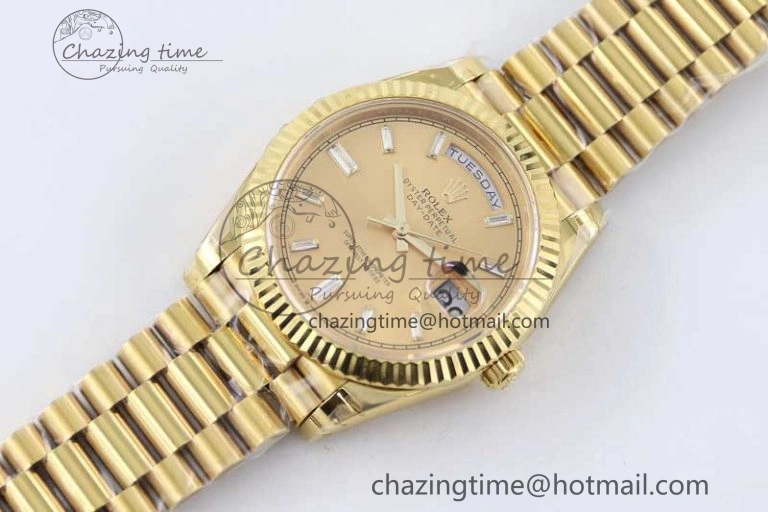 FashionForward Day Date 40mm YG 904L Steel TWF 1:1 Best Edition YG Crystal Dial on YG Bracelet A 2366