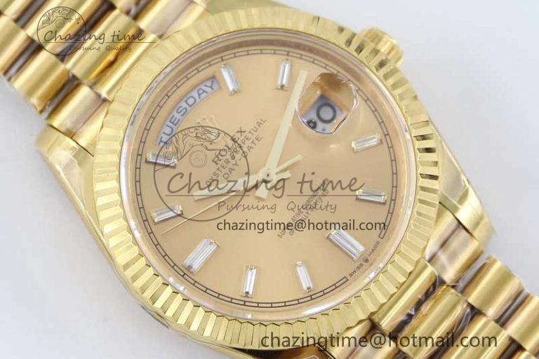 FashionForward Day Date 40mm YG 904L Steel TWF 1:1 Best Edition YG Crystal Dial on YG Bracelet A 2366