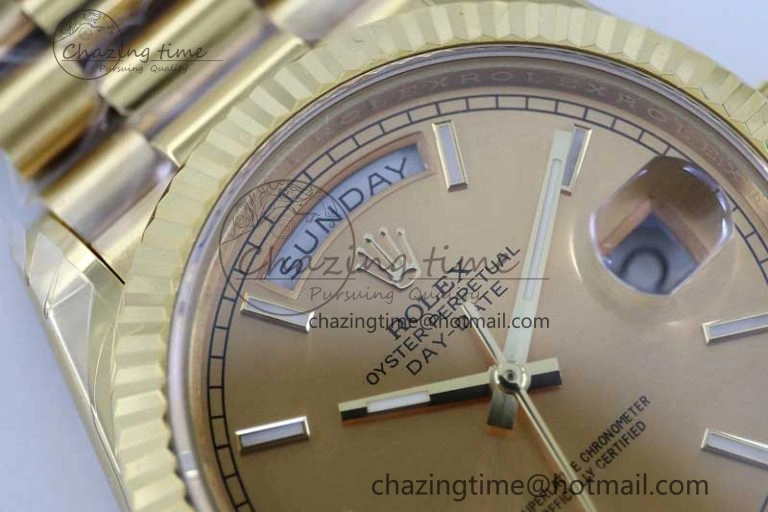 TechFriendly Day Date 40mm YG 904L Steel TWF 1:1 Best Edition YG Crystal Dial on YG Bracelet A 2347