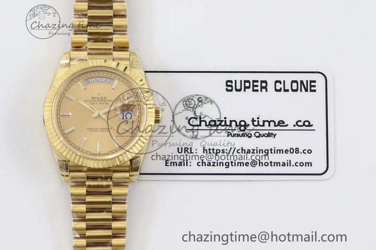 TechFriendly Day Date 40mm YG 904L Steel TWF 1:1 Best Edition YG Crystal Dial on YG Bracelet A 2347