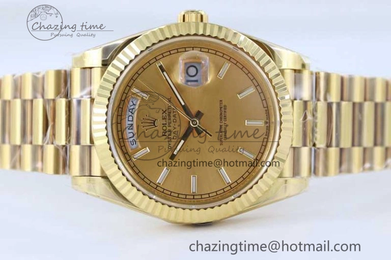 TechFriendly Day Date 40mm YG 904L Steel TWF 1:1 Best Edition YG Crystal Dial on YG Bracelet A 2347