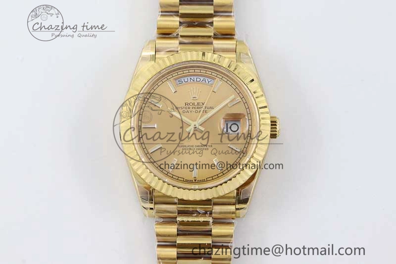 TechFriendly Day Date 40mm YG 904L Steel TWF 1:1 Best Edition YG Crystal Dial on YG Bracelet A 2347