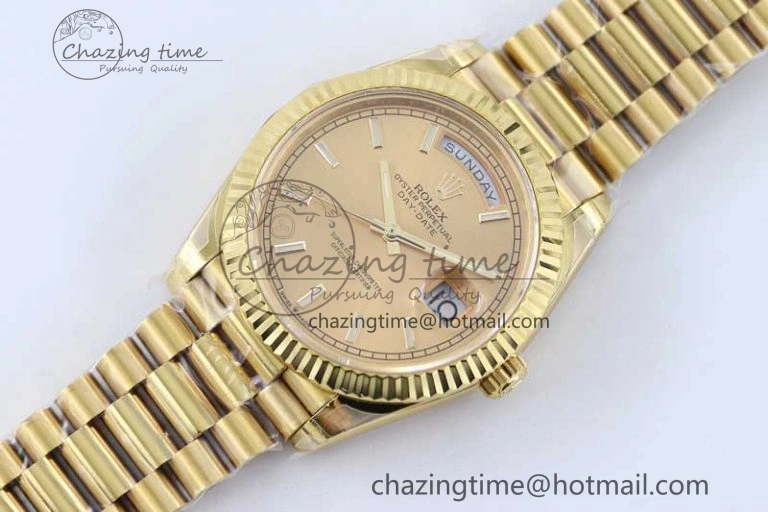 TechFriendly Day Date 40mm YG 904L Steel TWF 1:1 Best Edition YG Crystal Dial on YG Bracelet A 2347