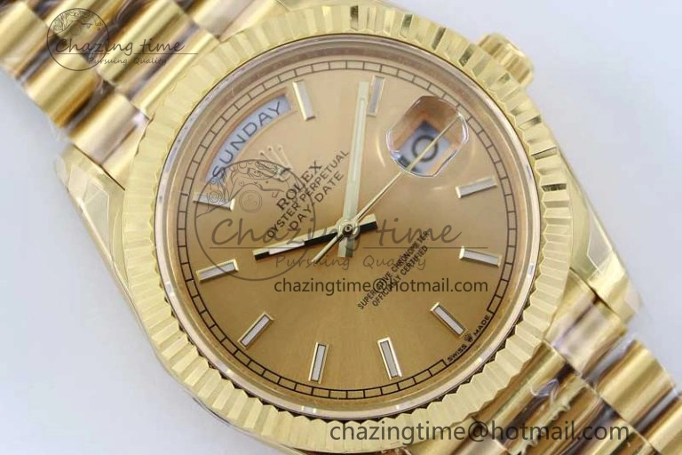 TechFriendly Day Date 40mm YG 904L Steel TWF 1:1 Best Edition YG Crystal Dial on YG Bracelet A 2347