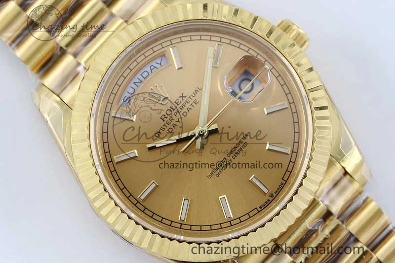 TechFriendly Day Date 40mm YG 904L Steel TWF 1:1 Best Edition YG Crystal Dial on YG Bracelet A 2347