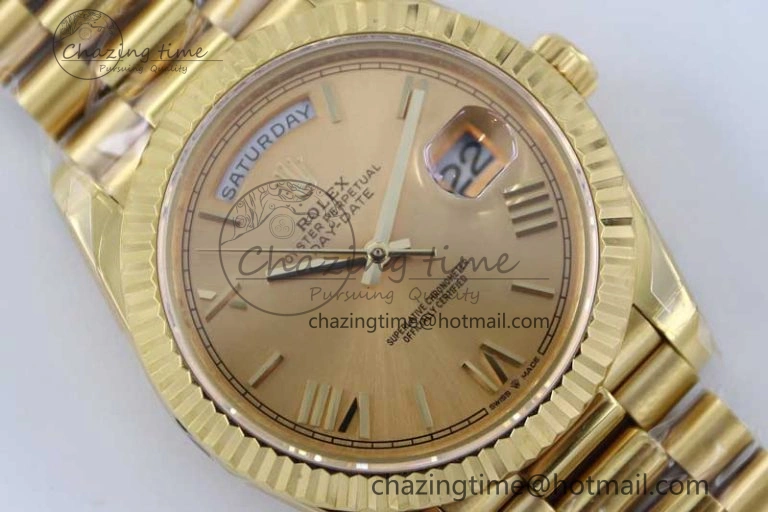 Contemporary Day Date 40mm YG 904L Steel TWF 1:1 Best Edition YG Roman Dial on YG Bracelet A 2348