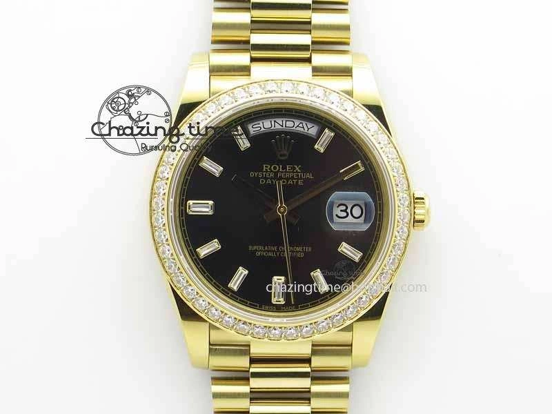 Bright Day Date 40mm YG BP Maker Best Edition Black Dial Diamond Bezel On YG Bracelet A 3681
