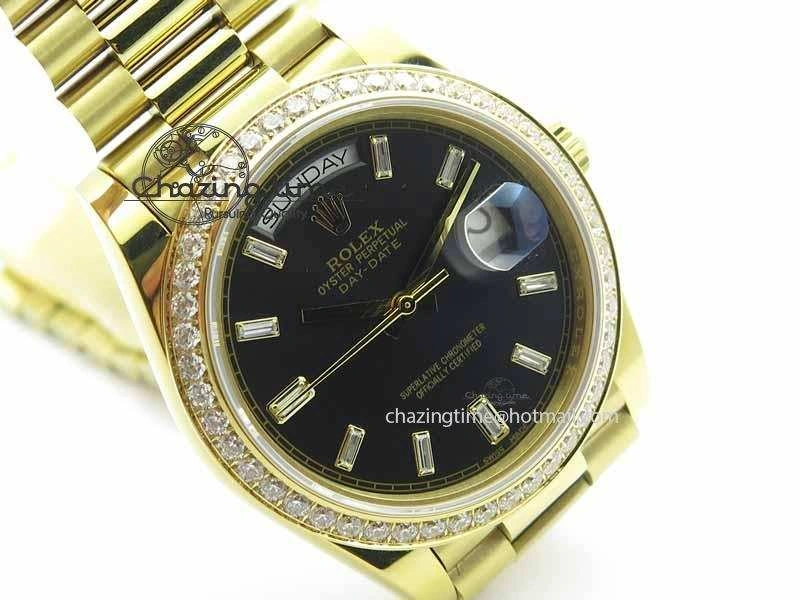 Bright Day Date 40mm YG BP Maker Best Edition Black Dial Diamond Bezel On YG Bracelet A 3681