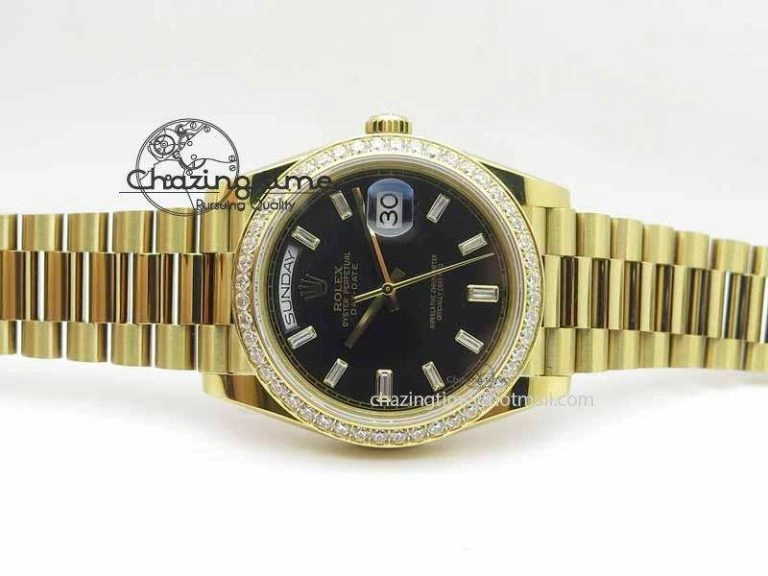 Bright Day Date 40mm YG BP Maker Best Edition Black Dial Diamond Bezel On YG Bracelet A 3681