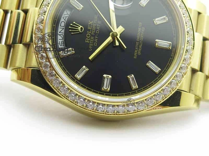 Bright Day Date 40mm YG BP Maker Best Edition Black Dial Diamond Bezel On YG Bracelet A 3681