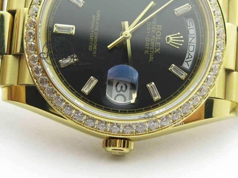 Bright Day Date 40mm YG BP Maker Best Edition Black Dial Diamond Bezel On YG Bracelet A 3681