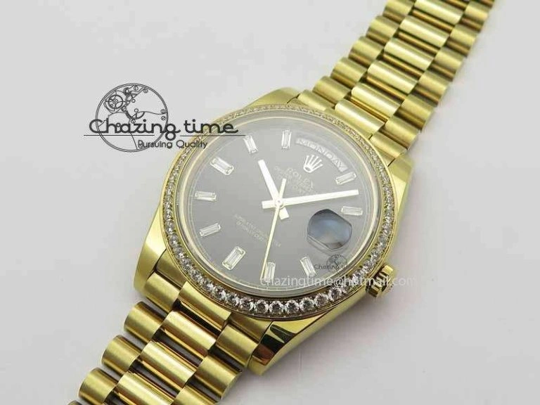 Bright Day Date 40mm YG BP Maker Best Edition Black Dial Diamond Bezel On YG Bracelet A 3681
