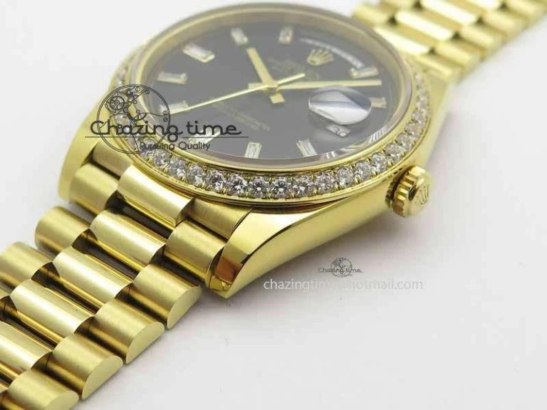 Bright Day Date 40mm YG BP Maker Best Edition Black Dial Diamond Bezel On YG Bracelet A 3681