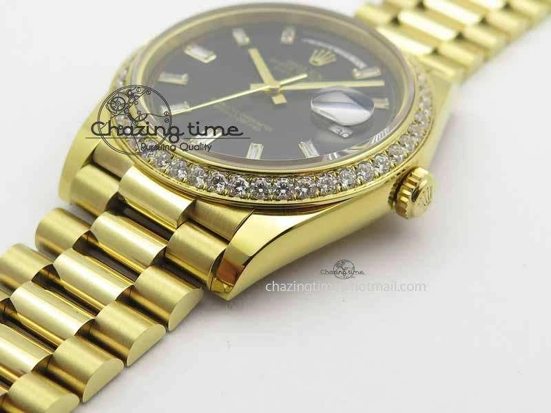 Bright Day Date 40mm YG BP Maker Best Edition Black Dial Diamond Bezel On YG Bracelet A 3681